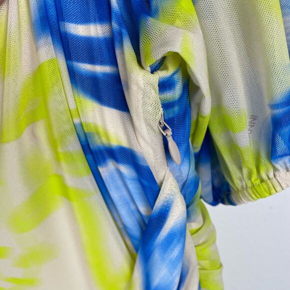 Ganni Printed Mesh Maxi Dress Strong Blue Green Floral Blue Square Neck 42 XL - Picture 14 of 16